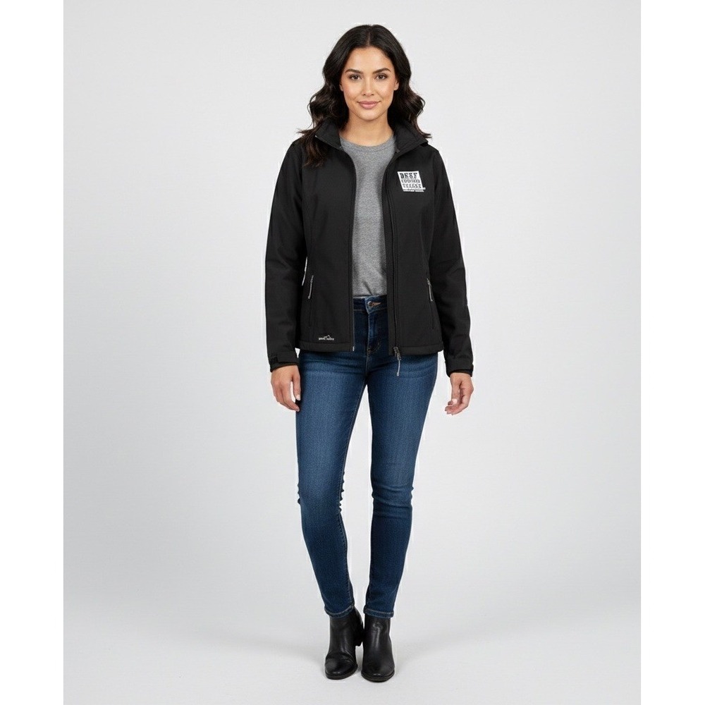 Eddie Bauer Women's L Black Softshell‎ Jacket Full Zip Fleece Beef Loving Texan